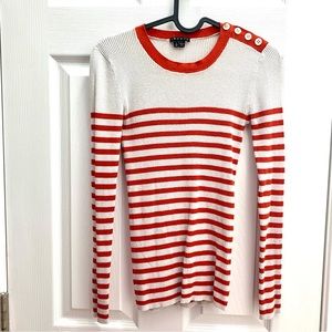Theory Striped Long sleeve Top Pullover with shining buttons on shoulder